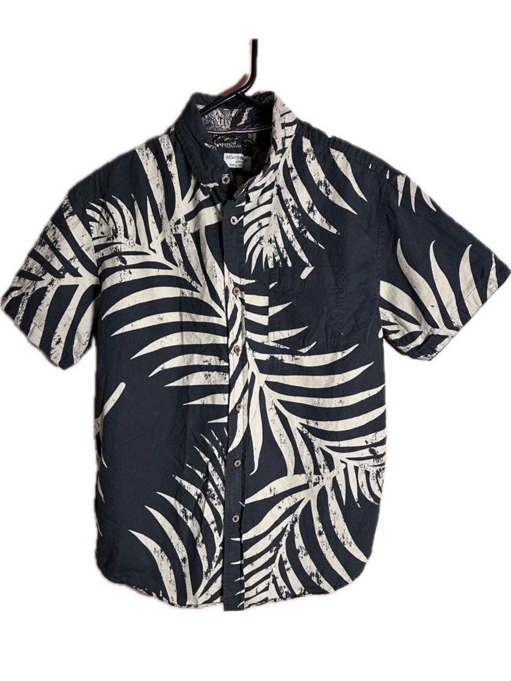 Men's 100% Cotton Tropical Navy & Cream Short-Sleeve Button-Down Shirt